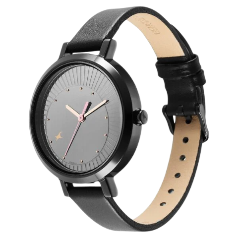 Fastrack Style Up Black Dial Leather Strap Watch for Girls