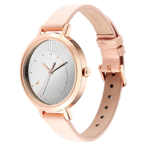 Fastrack Style Up Silver Dial Leather Strap Watch for Girls