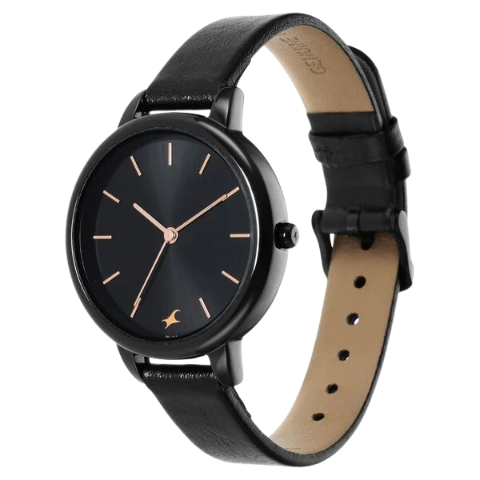 Fastrack Glitch Quartz Analog Black Dial Leather Strap Watch for Girls