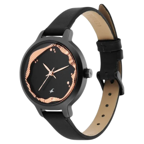 Fastrack Uptown Retreat Quartz Analog Black Dial Leather Strap Watch for Girls
