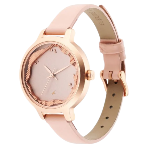 Fastrack Uptown Retreat Quartz Analog Pink Dial Leather Strap Watch for Girls