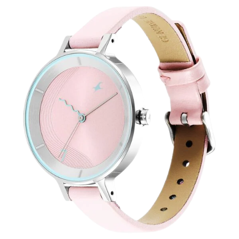 Fastrack Stunners Quartz Analog Pink Dial Leather Strap Watch for Girls