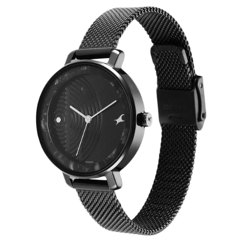 Fastrack Younique Quartz Analog Black Dial Stainless Steel Strap Watch for Girls