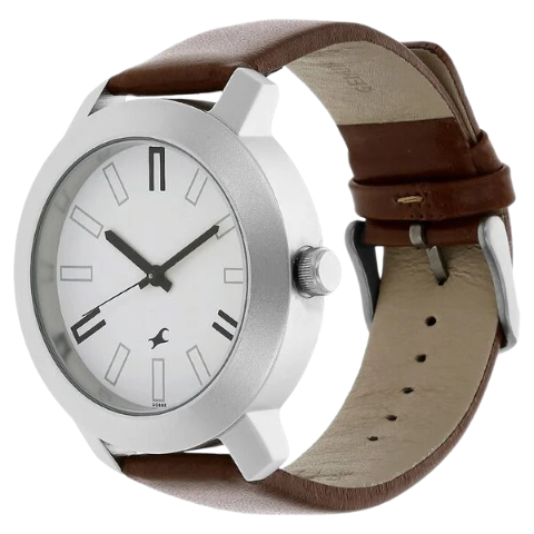 Fastrack Quartz Analog White Dial Leather Strap Watch for Guys