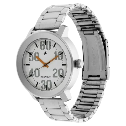Fastrack Quartz Analog White Dial Stainless Steel Strap Watch for Guys