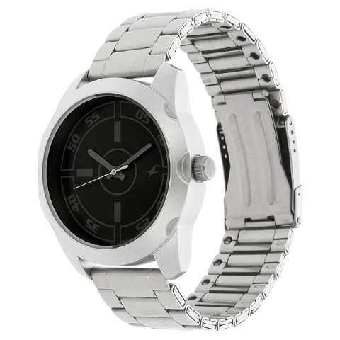 Fastrack Quartz Analog Black Dial Stainless Steel Strap Watch for Guys