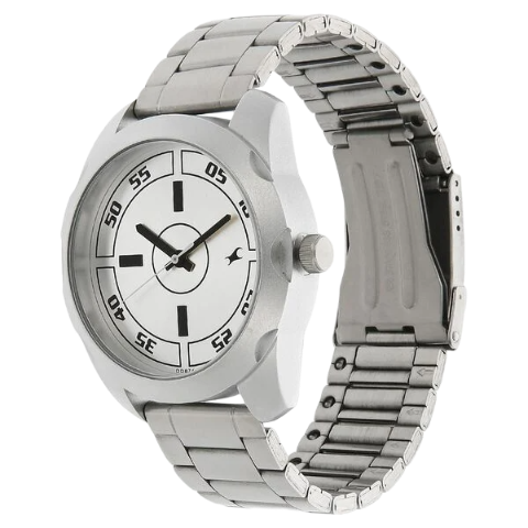 Fastrack Quartz Analog Silver Dial Stainless Steel Strap Watch for Guys