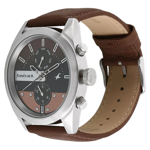Fastrack All Nighters Quartz Multifunction Brown Dial Leather Strap Watch for Guys