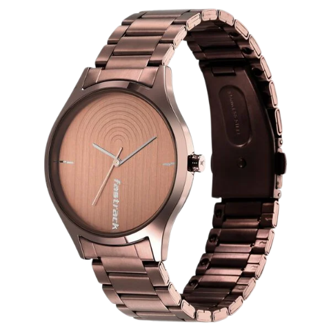 Fastrack Style Up Quartz Analog Brown Dial Stainless Steel Strap Watch for Guys