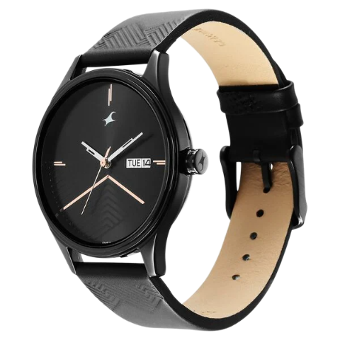 Fastrack Style Up Black Dial Leather Strap Watch for Guys