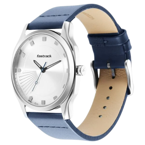 Fastrack Stunners Quartz Analog Silver Dial Leather Strap Watch for Guys