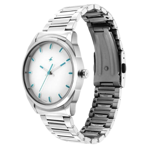 Fastrack Quartz Analog White Dial Silver Stainless Steel Strap Watch for Guys