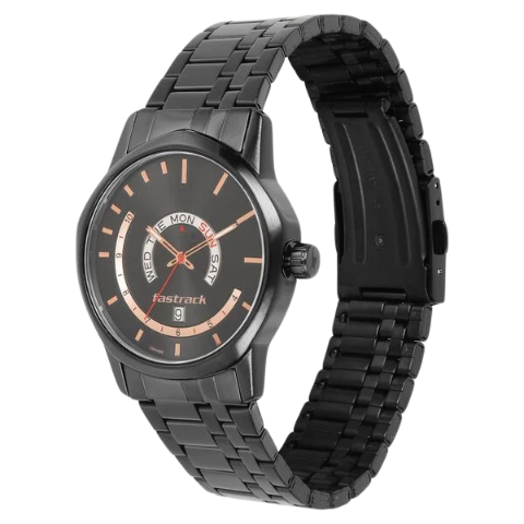 Fatrack Exuberant Black Dial Stainless Steel Strap Watch for Guys