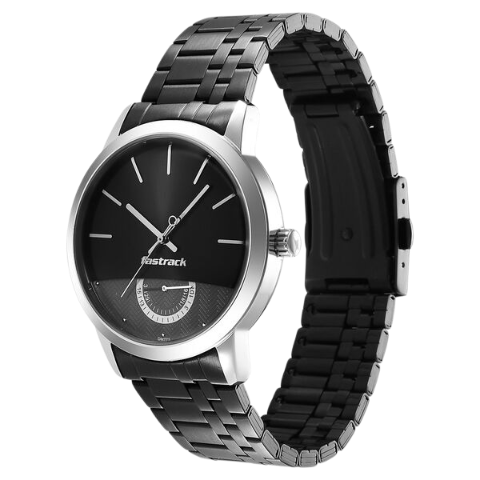 Fastrack Opulence Quartz Analog with Date Black Dial Stainless Steel Strap Watch for Guys
