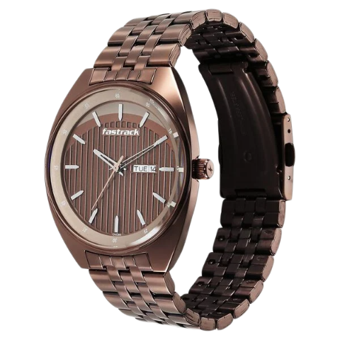 Fastrack Snob X Brown Dial Metal Strap Watch for Guys