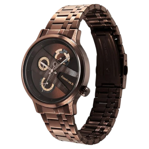 Fastrack Exuberant Quartz Multifunction Brown Dial Stainless Steel Strap Watch for Guys