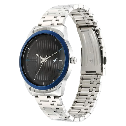 Fastrack Stunners Quartz Analog Black Dial Silver Stainless Steel Strap Watch For Guys