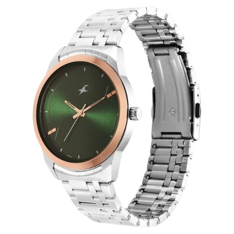 Fastrack Stunners Quartz Analog Green Dial Metal Strap Watch for Guys