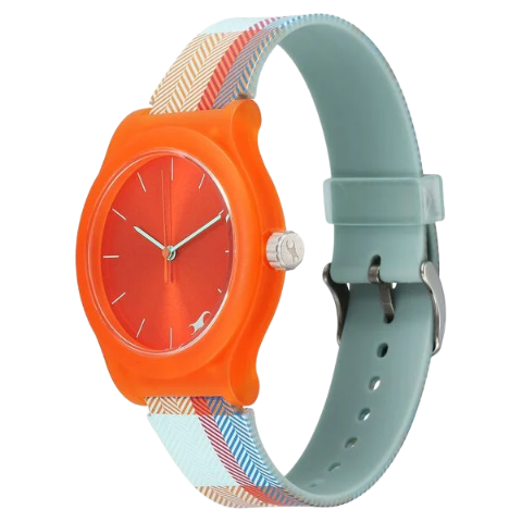 Fastrack Tees Urbanique Quartz Analog Orange Dial Silicon Strap Watch For Girls