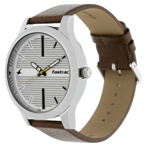 Fastrack Fundamentals Quartz Analog White Dial Leather Strap Watch for Guys