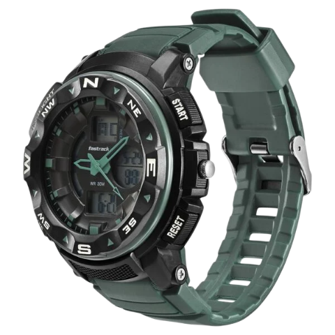 Fastrack AnaDigi Black Dial Green Colour Plastic Strap Unisex Watch