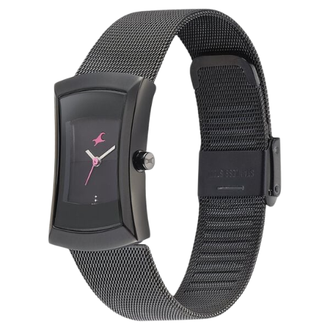 Fastrack Pulse Quartz Analog Black Dial Stainless Steel Strap Watch for Girls