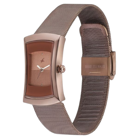 Fastrack Pulse Quartz Analog Brown Dial Stainless Steel Strap Watch for Girls