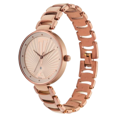 Fastrack Ruffles Quartz Analog with Date Beige Dial Stainless Steel Strap Watch for Girls
