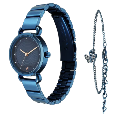 Fastrack Pulse Quartz Analog Blue Dial Stainless Steel Strap Watch for Girls