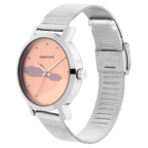 Fastrack Bare Basics Quartz Analog Rose Gold Dial Stainless Steel Strap Watch for Girls