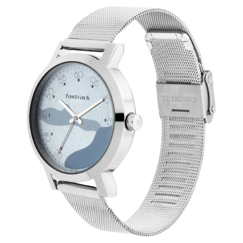 Fastrack Bare Basics Quartz Analog Blue Dial Stainless Steel Strap Watch for Girls