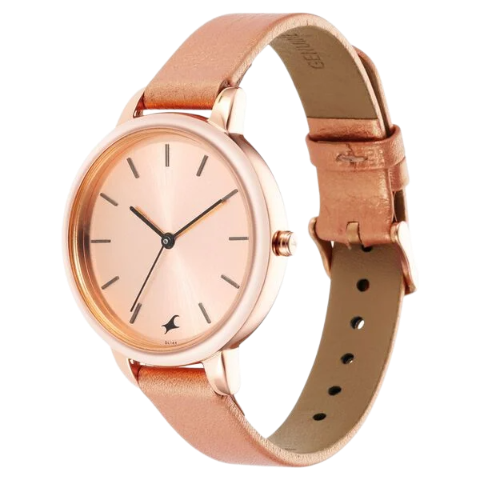 Fastrack Glitch Quartz Analog Rose Gold Dial Leather Strap Watch for Girls