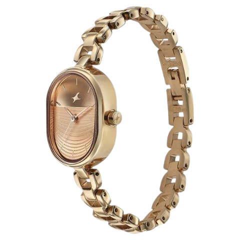Fastrack Style Up Golden Dial Metal Strap Watch for Girls