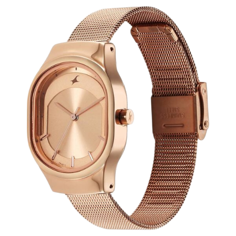 Fastrack Snob X Rose Gold Dial Stainless Steel Strap Watch for Girls