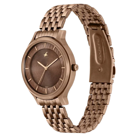 Fastrack Crush Quartz Analog Brown Dial Stainless Steel Strap Watch for Girls