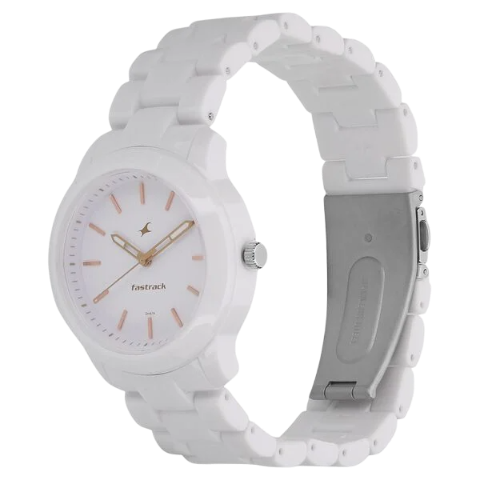 Fastrack Trendies Quartz Analog White Dial Plastic Strap Watch for Girls