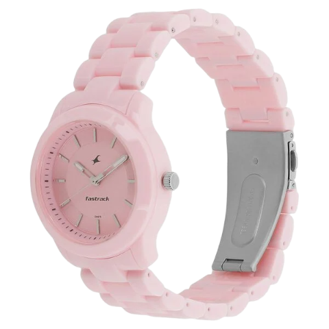 Fastrack Trendies Quartz Analog Pink Dial Plastic Strap Watch for Girls