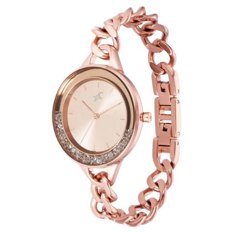 Fastrack Glitch Quartz Analog Rose Gold Dial Metal Strap Watch for Girls