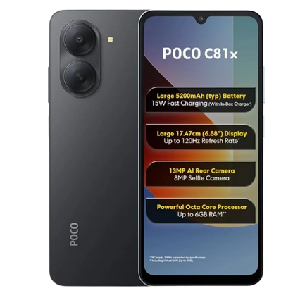 POCO C81x 4G 3GB+64GB | Unisoc T7250 | 6.88-inch HD+ 120Hz Display | 13MP Camera | 5200mAh Battery | 15W Fast Charging