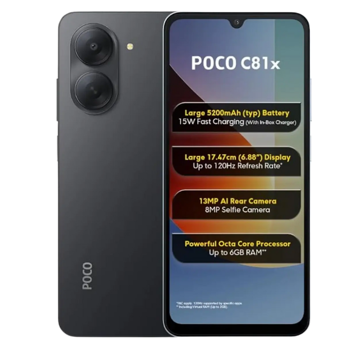 POCO C81x 4G 3GB+64GB | Unisoc T7250 | 6.88-inch HD+ 120Hz Display | 13MP Camera | 5200mAh Battery | 15W Fast Charging