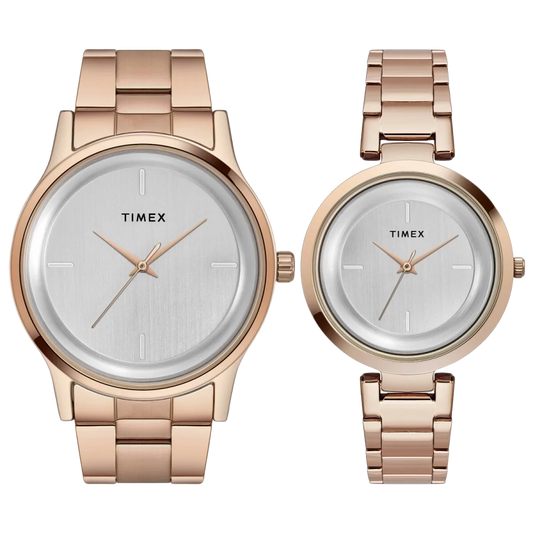 Timex Fashion Collection Premium Quality 3 Hands Pair's Analog Silver Dial Coloured Quartz Watch, Round Dial with 42 mm Case width - TW00PR294