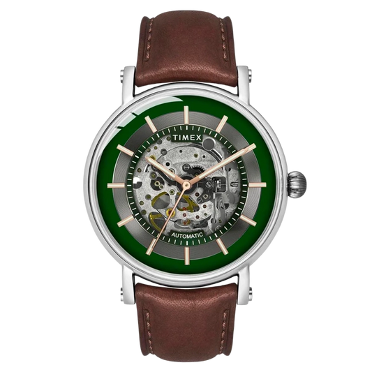 Timex E Class Men's Green Dial Round Case Automatic Function Watch -TWEG16717