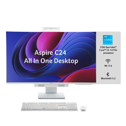 Acer Aspire C24 All in One (AIO) Desktop Intel Core i3-1215U Processor 16GB 512GB SSD Windows 11 Home & Microsoft Office 23.8" Full HD IPS Display Full HD Camera Wireless Keyboard & Mouse
